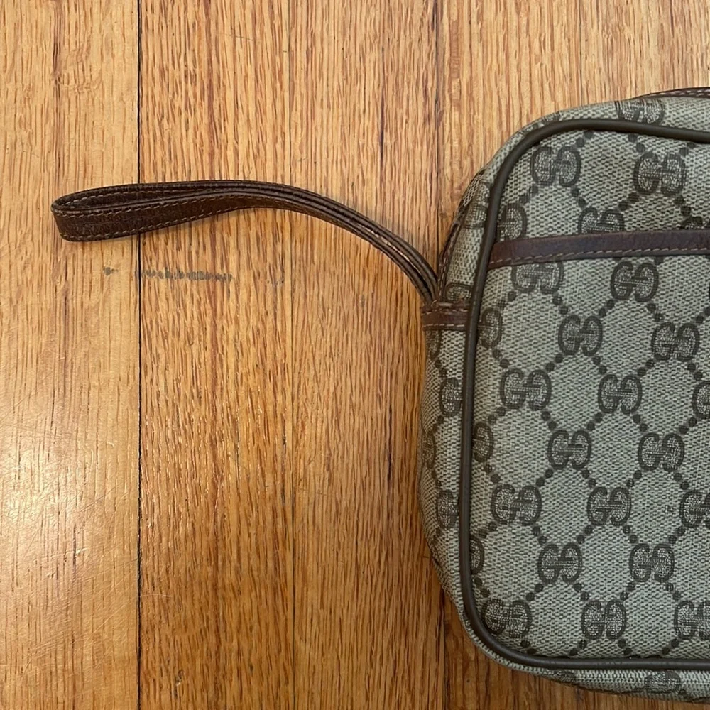 Vintage Gucci GG Brown Canvas Zip Logo Clutch - Picture 3 of 14
